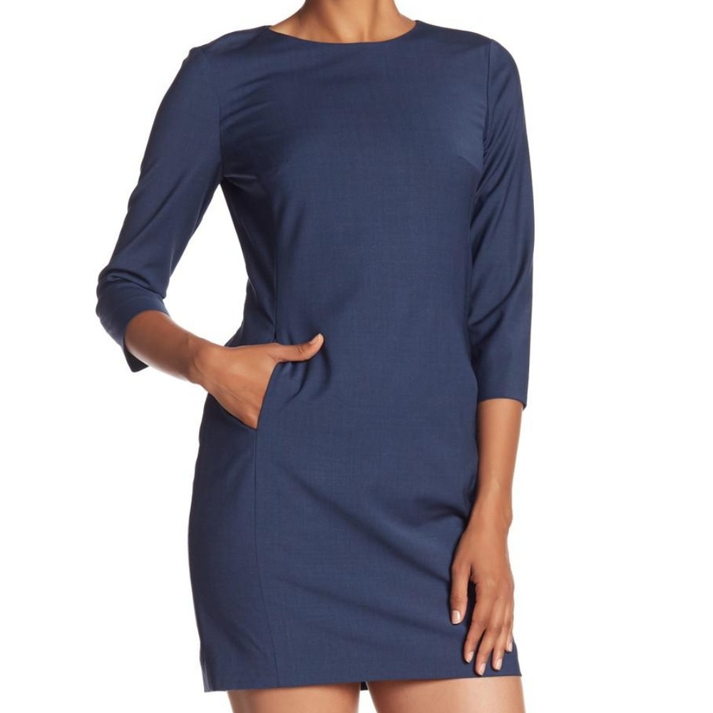 Theory Rikala 3/4 Length Sleeve Wool Blend Dress